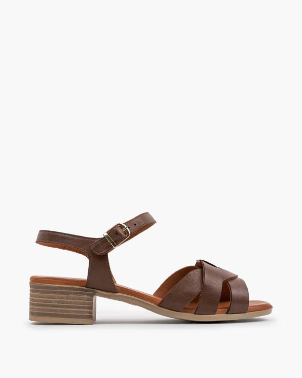 Ciemnobrązowe sandały damskie z naturalnej skóry licowej na klocku 145-1067-PRALINE