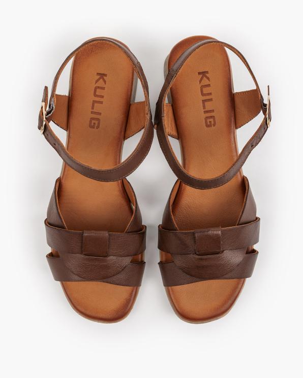 Ciemnobrązowe sandały damskie z naturalnej skóry licowej na klocku 145-1067-PRALINE