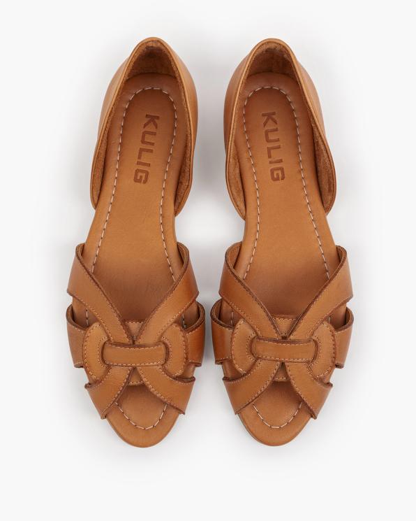 Rude sandały damskie ze skóry licowej na niskim obcasie 145-1043-RUDY