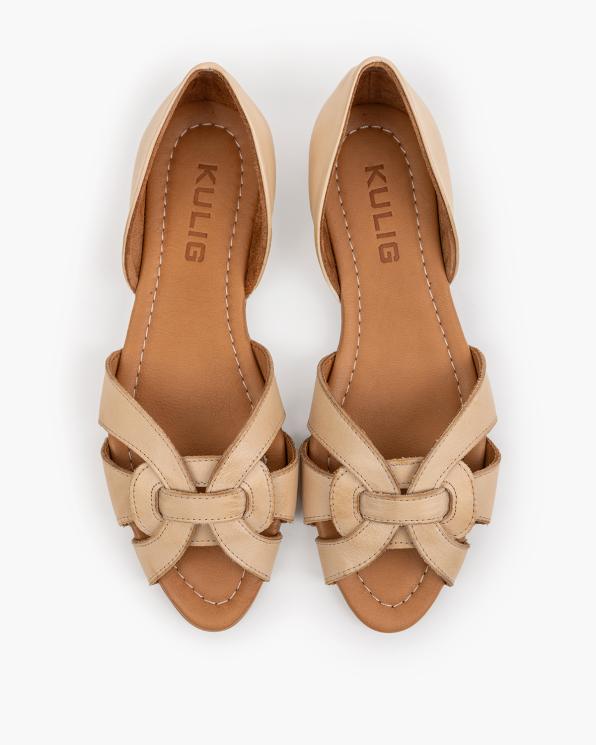 Beżowe sandały damskie skórzane na niskim obcasie 145-1043-BEŻ