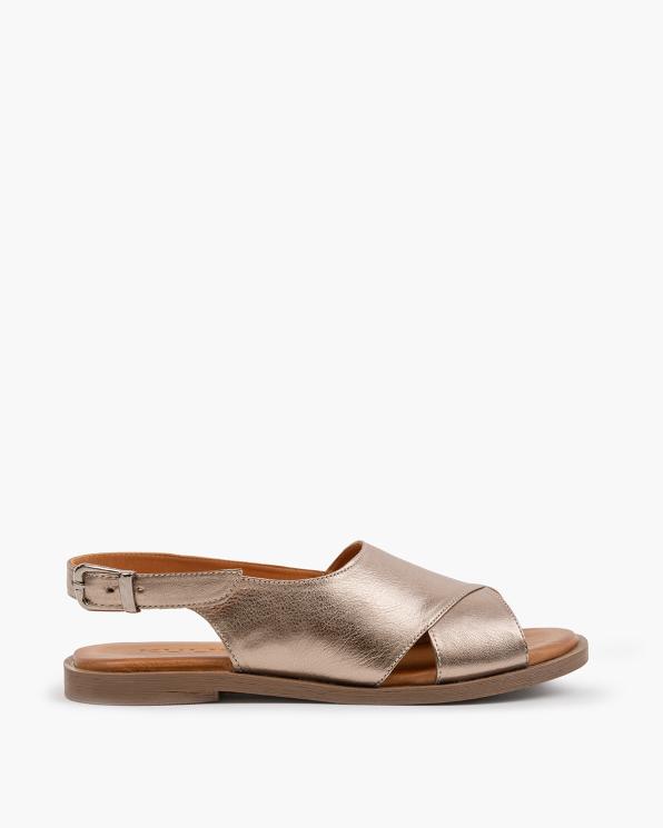 Złote sandały damskie ze skóry licowej na niskim obcasie 145-103125-ZŁOTY