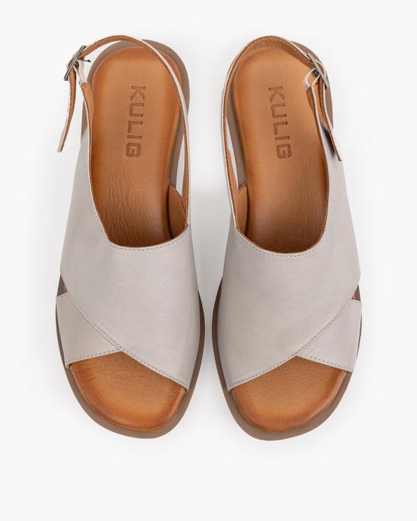 Szare sandały damskie skórzane na niskim obcasie 145-103125-SZARY