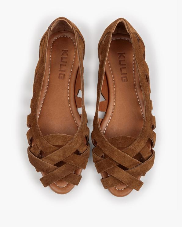 Rude baleriny damskie ze skóry zamszowej z wycięciami 145-004042-RUDY