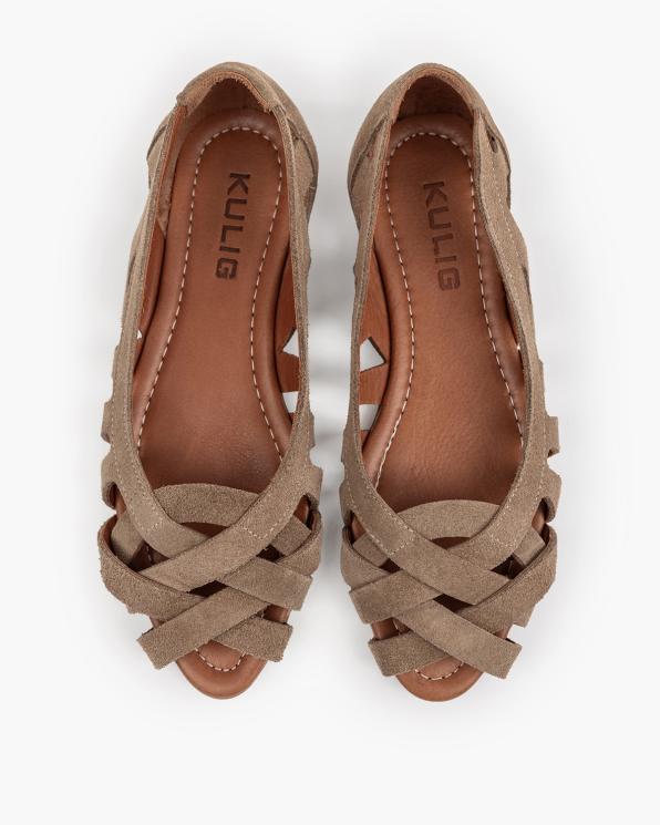 Ciemnobeżowe baleriny damskie zamszowe z wycięciami 145-004042-MASCO