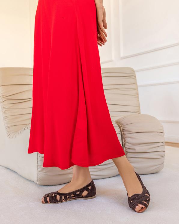 Czekoladowe baleriny damskie ażurowe ze skóry zamszowej 145-004042-CZEKO