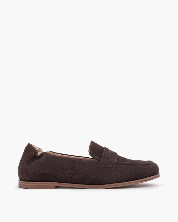 Czekoladowe mokasyny damskie ze skóry zamszowej 105-22181-BRĄZ