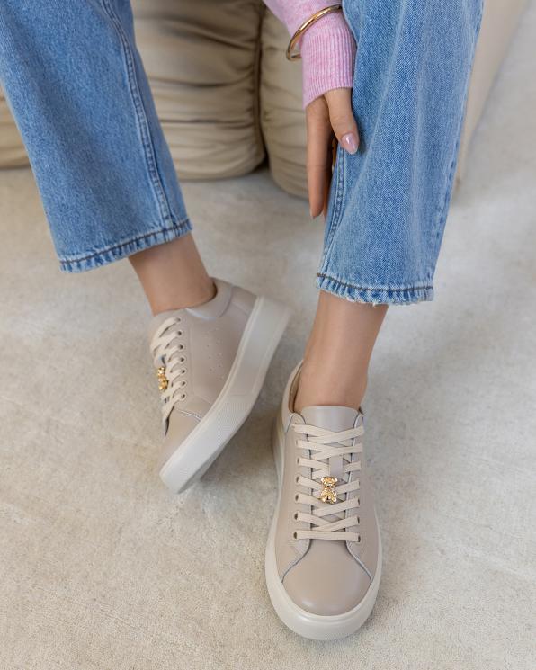 Beżowe adidasy damskie skórzane na platformie 139-97391-N-BEŻ