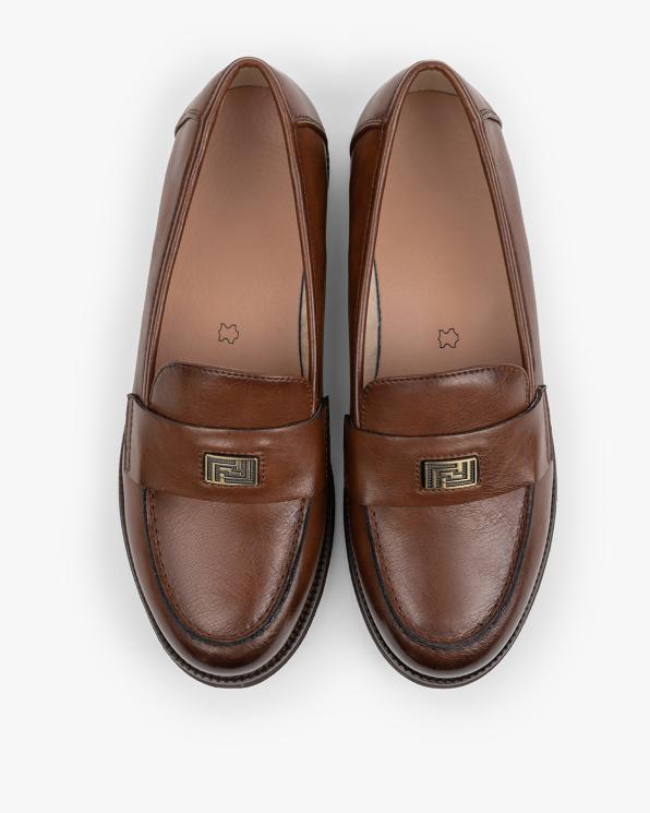 Brązowe mokasyny damskie skórzane na niskim obcasie 139-56491-BRĄZ