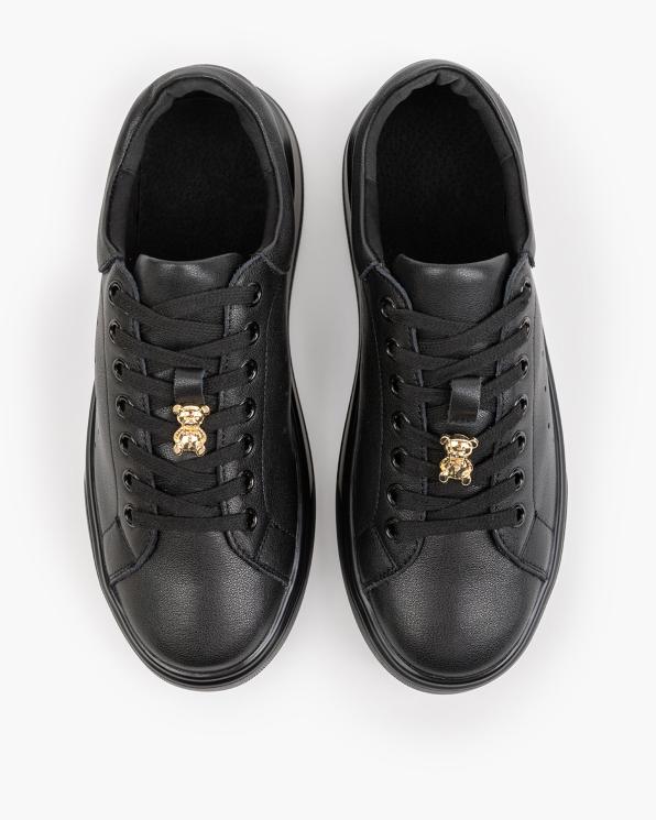 Czarne trampki damskie ze skóry licowej na platformie 139-97391-N-CZAR