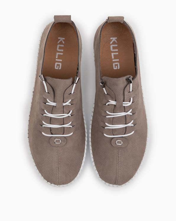 Ciemnobeżowe półbuty damskie skórzane z przeszywaną podeszwą 165-45152-NUBUK