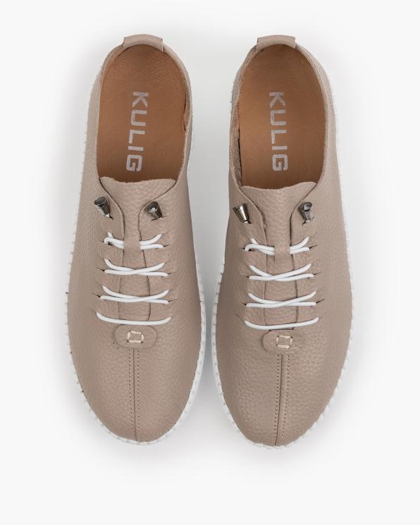 Beżowe trampki damskie skórzane  z przeszywaną podeszwą 165-45152-BEŻ