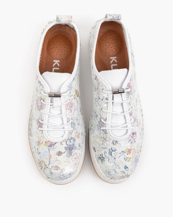 Białe półbuty damskie ze skóry nubukowej z motywem kwiatowym 165-38152-BIA-KW