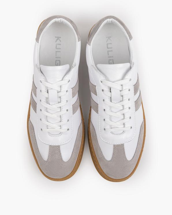 Białe adidasy męskie ze skóry licowej z beżowymi wstawkami 165-316-BIA-SZAR