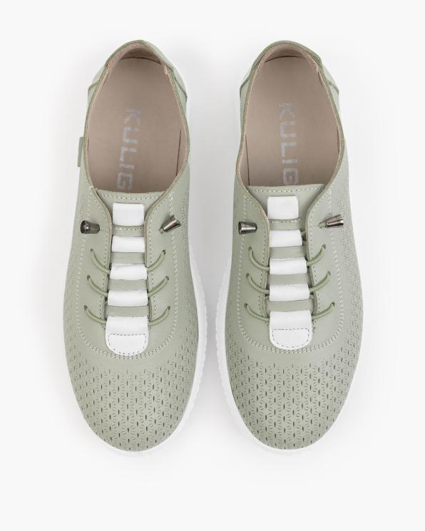 Pistacjowe półbuty damskie ażurowe ze skóry licowej 165-27152-ZIELON