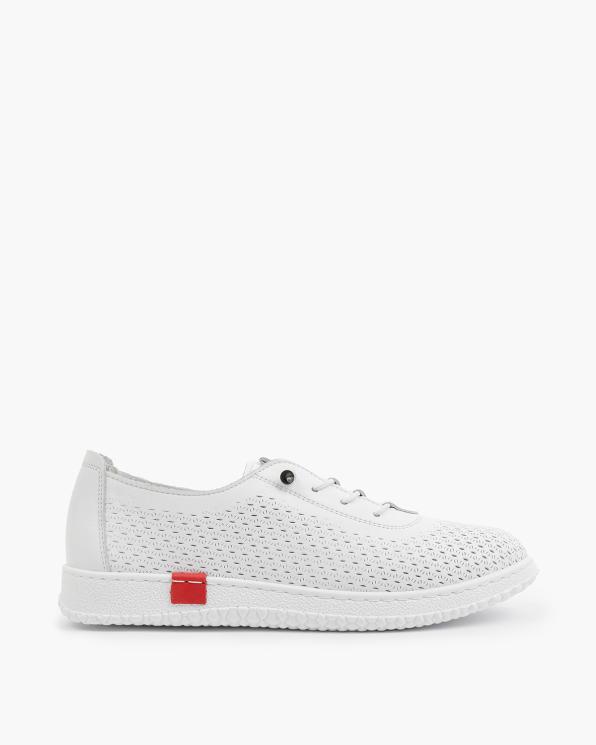 Białe półbuty damskie sznurowane ze skóry licowej z perforacjami 165-27152-BIAŁY