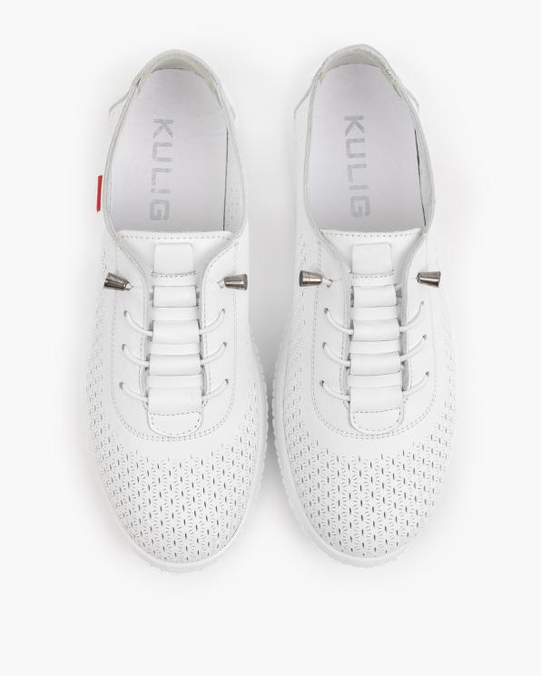 Białe półbuty damskie sznurowane ze skóry licowej z perforacjami 165-27152-BIAŁY