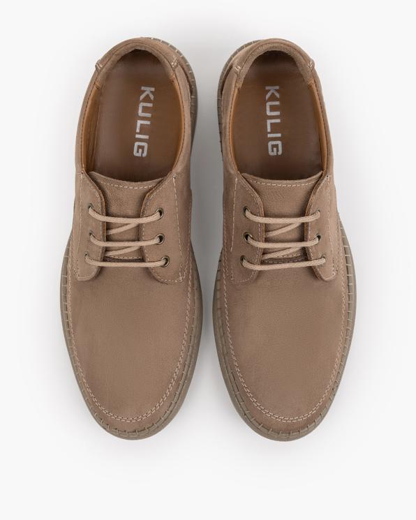 Beżowe półbuty męskie sznurowane z naturalnej skóry nubukowej 165-116-BEŻ