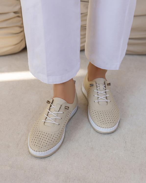 Szare trampki damskie skórzane z perforacjami 165-0081-SZARY