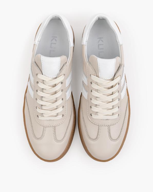 Beżowe adidasy damskie ze skóry licowej z białymi wstawkami 165-00552-BEŻ