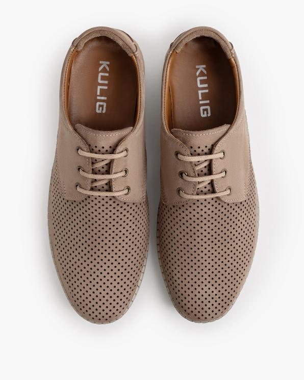 Beżowe półbuty męskie ażurowe ze skóry nubukowej 165-912-BEŻ