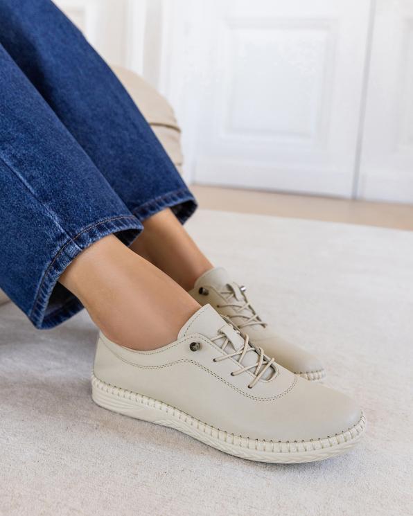 Szare półbuty damskie skórzane z przeszywaną podeszwą 165-52042-SZARY