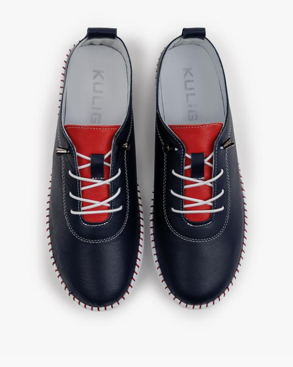 Granatowe trampki damskie sznurowane ze skóry licowej 165-52042-NIEBIE