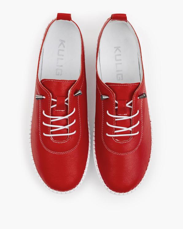 Czerwone półbuty damskie sznurowane ze skóry licowej 165-52042-CZERWO