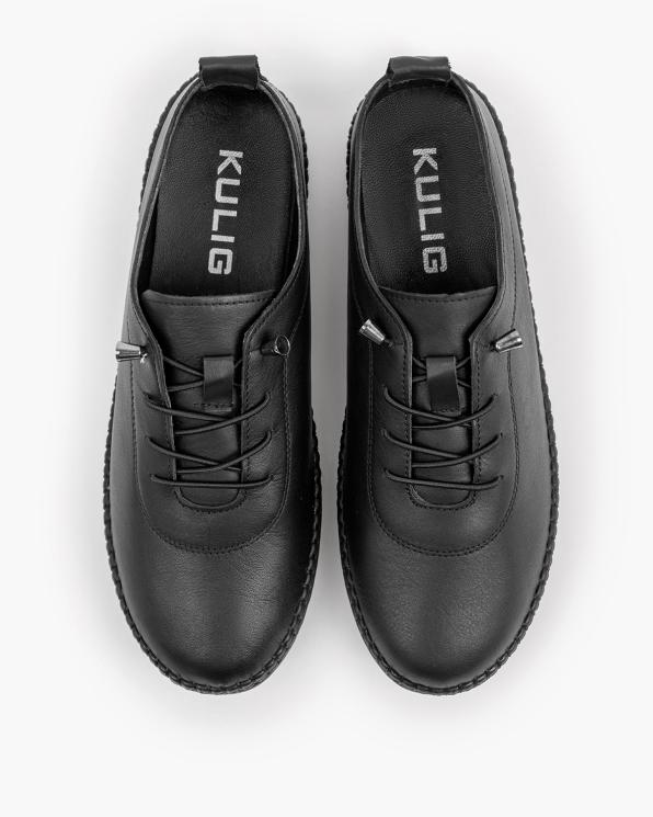 Czarne półbuty damskie skórzane z przeszywaną podeszwą 165-52042-CZARNY