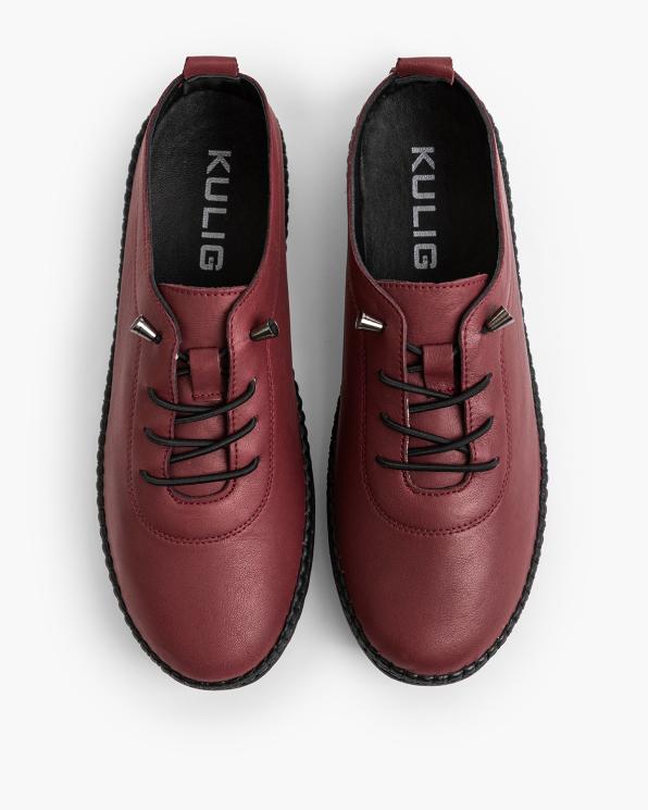 Bordowe półbuty damskie sznurowane ze skóry licowej 165-52042-BORDO