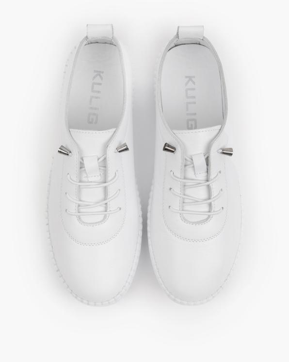 Białe trampki damskie ze skóry licowej z przeszywaną podeszwą 165-52042-BIAŁY