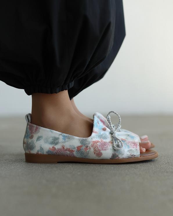 Wielokolorowe baleriny damskie ze skóry nubukowej peep toe 139-88391-MULTI