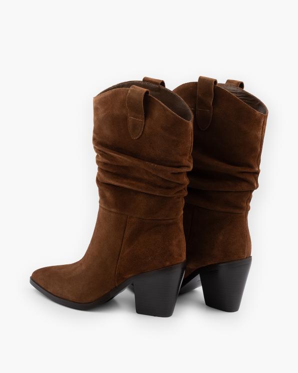 Brązowe kowbojki damskie ze skóry zamszowej na słupku 169-262-BRĄZ