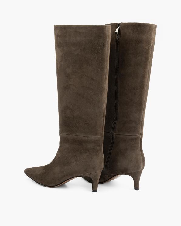 Brązowe kozaki damskie zamszowe na szpilce 169-002-KHAKI