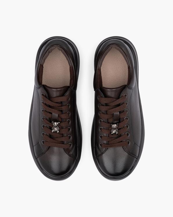 Czekoladowe adidasy damskie z naturalnej skóry licowej 139-97391-CZEKOL