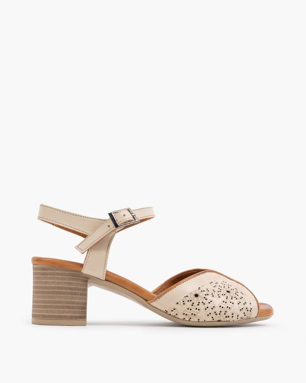 Beżowe sandały damskie ze skóry licowej na słupku 145-4107-BONE