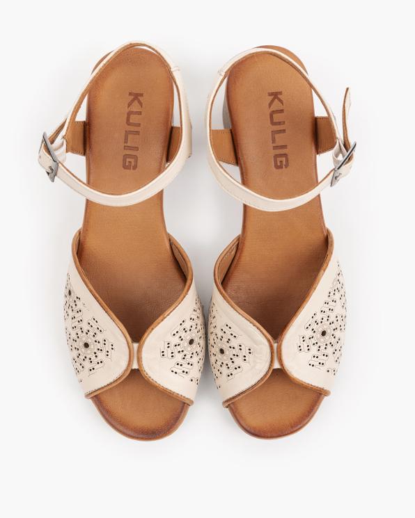 Beżowe sandały damskie ze skóry licowej na słupku 145-4107-BONE