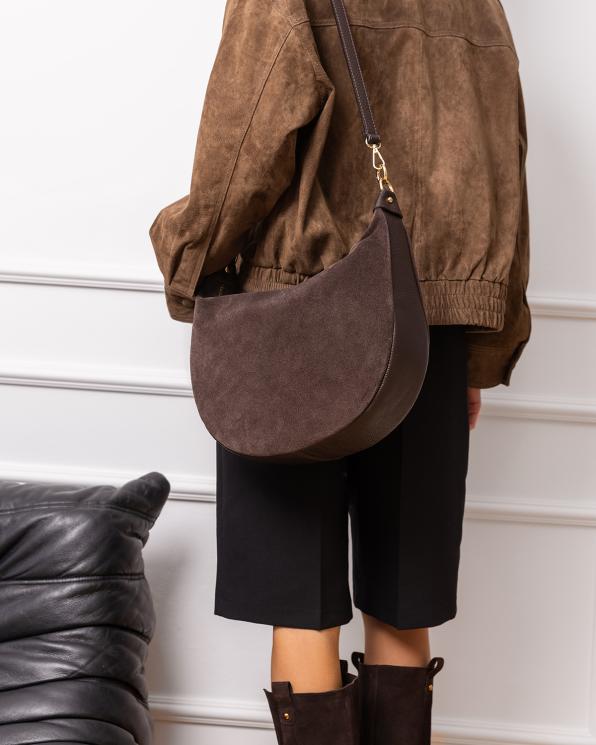 Czekoladowa duża torebka damska zamszowa na ramię 154-2009-CZEKOLADA