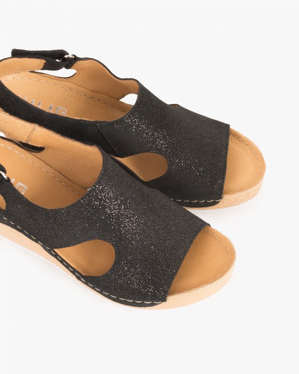 Czarne sandały skórzane na koturnie  043 -274-CZAR-ZL
