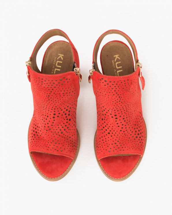 Czerwone sandały welurowe ażurowe  005 -15381-CZERW