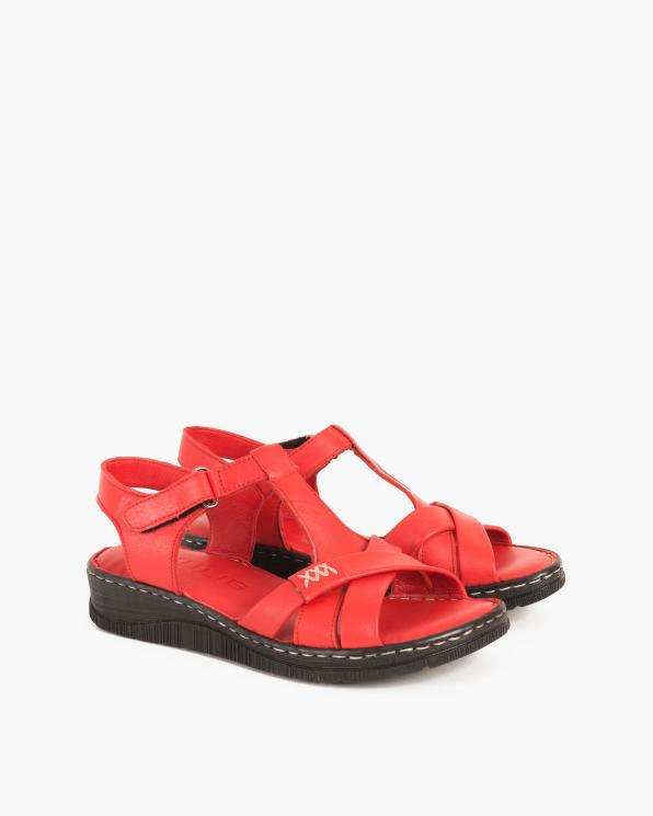 Czerwone sandały damskie skórzane na koturnie  097-604-CZERWONY
