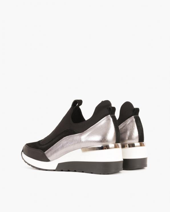 Czarno-srebrne sneakersy skórzane  092-903-CZ/SR