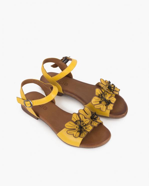 Żółte sandały damskie skórzane z kwiatami  078-2204-ŻÓŁTY