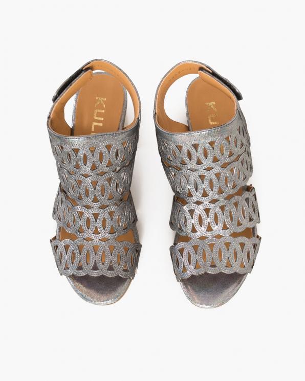 Grafitowe sandały damskie nubukowe z brokatem  084-5452-NIEBIES