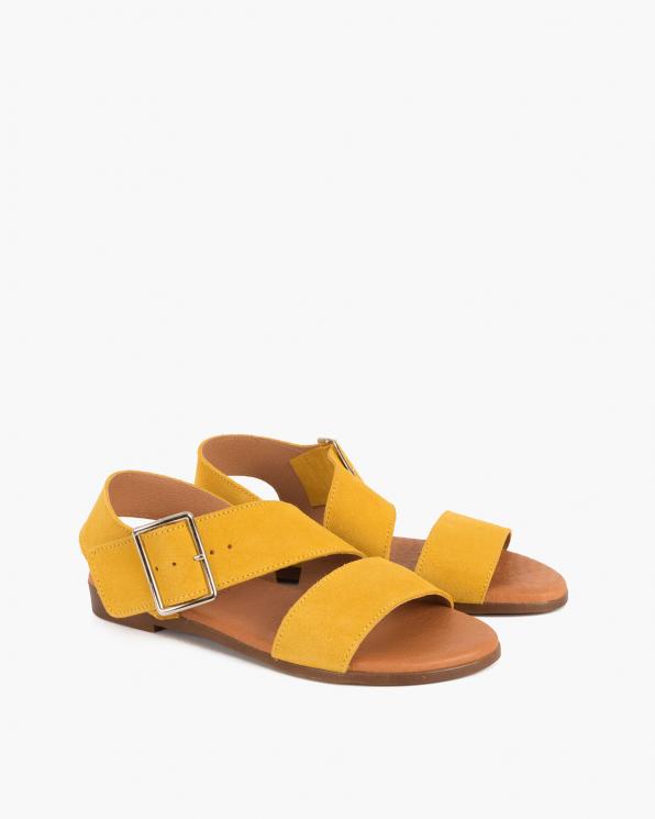 Żółte sandały damskie welurowe z klamrą  009-8119-ŻÓŁTY