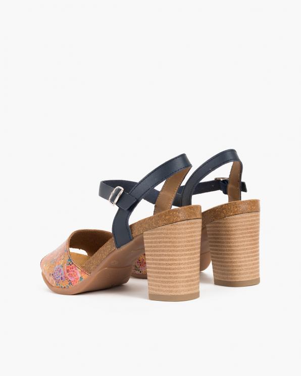 Wielokolorowe sandały damskie skórzane z motywem  009-4553-GRANAT