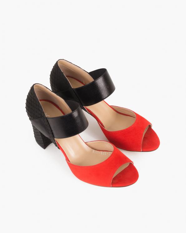 Czerwono-czarne sandały damskie welurowe na słupku  101-513-302-293