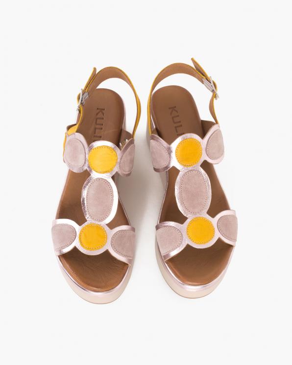 Beżowo-żółte sandały damskie skórzane na koturnie  103-8021-BEŻ