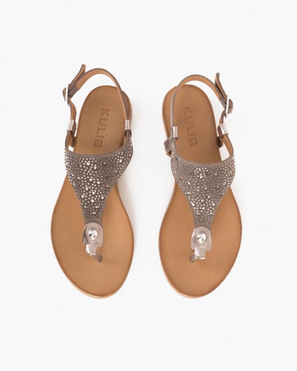 Ciemnobeżowe sandały damskie nubukowe z kryształkami  103-0131-TOUPE