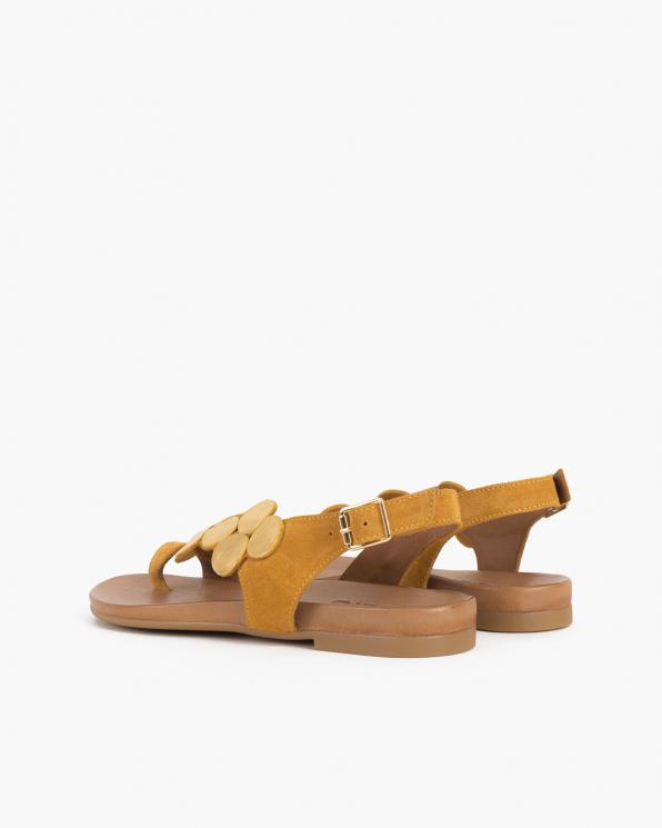 Musztardowe sandały damskie nubukowe z kółeczkami  103-0033-TAXI