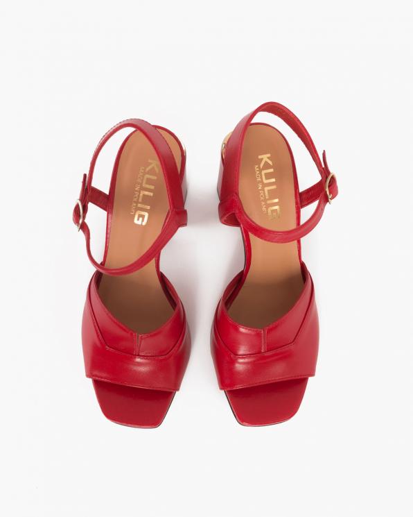 Czerwone sandały damskie na klocku  076-2044-CZERWON